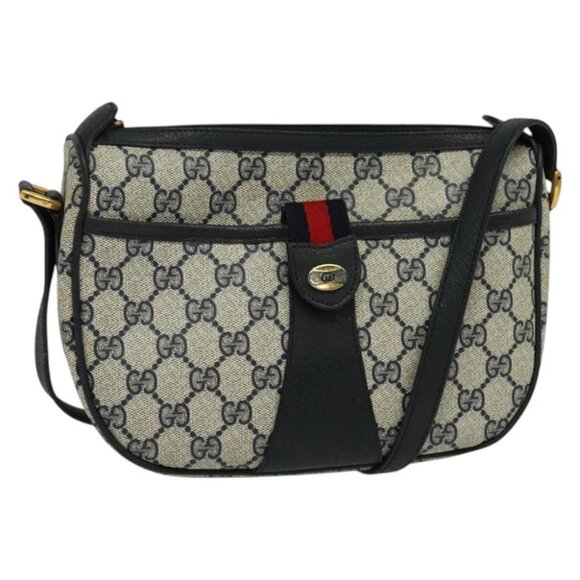 GUCCI GG Supreme Sherry Line Shoulder Bag PVC Navy Gold - Picture 1 of 16
